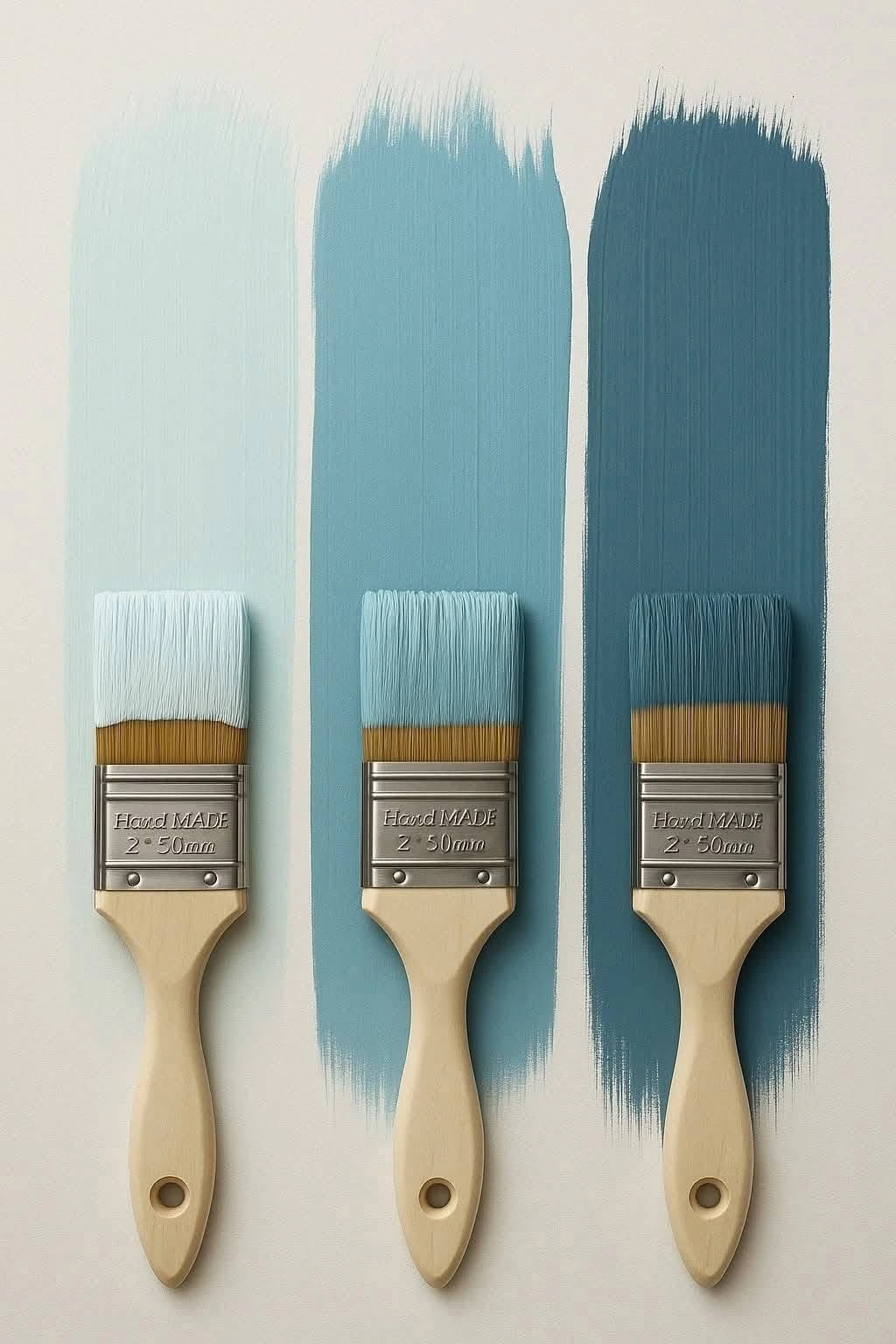 Blue color palette samples on an interior wall for design selection